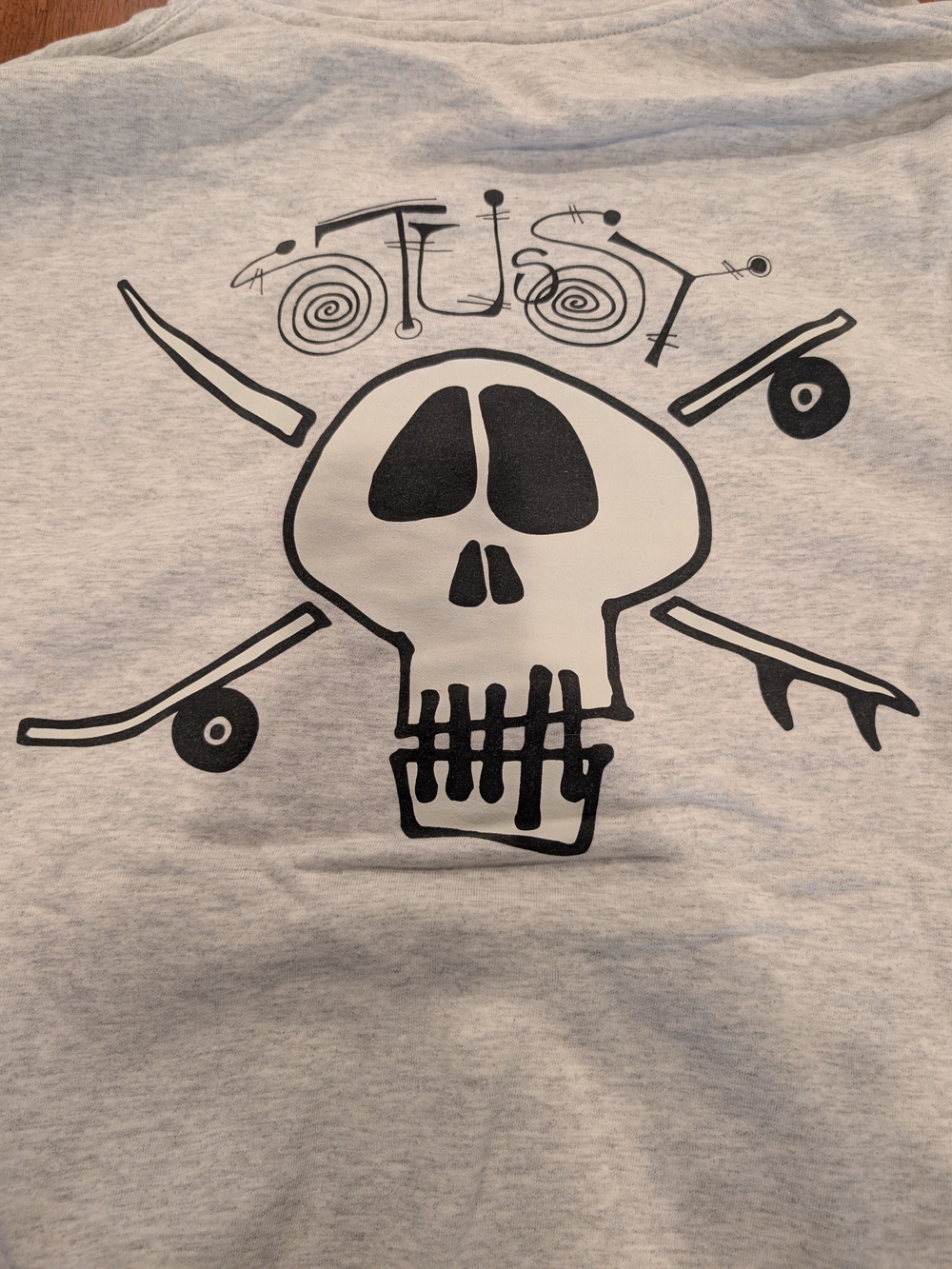 Stussy Mens Gray Pullover Fleece Hoodie XL Skull Graphic Print Logo NWOT